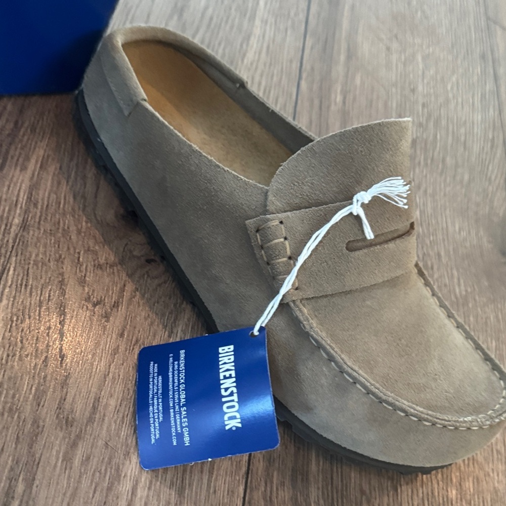 Birkenstock Taupe Suede Slip-On Shoes naples